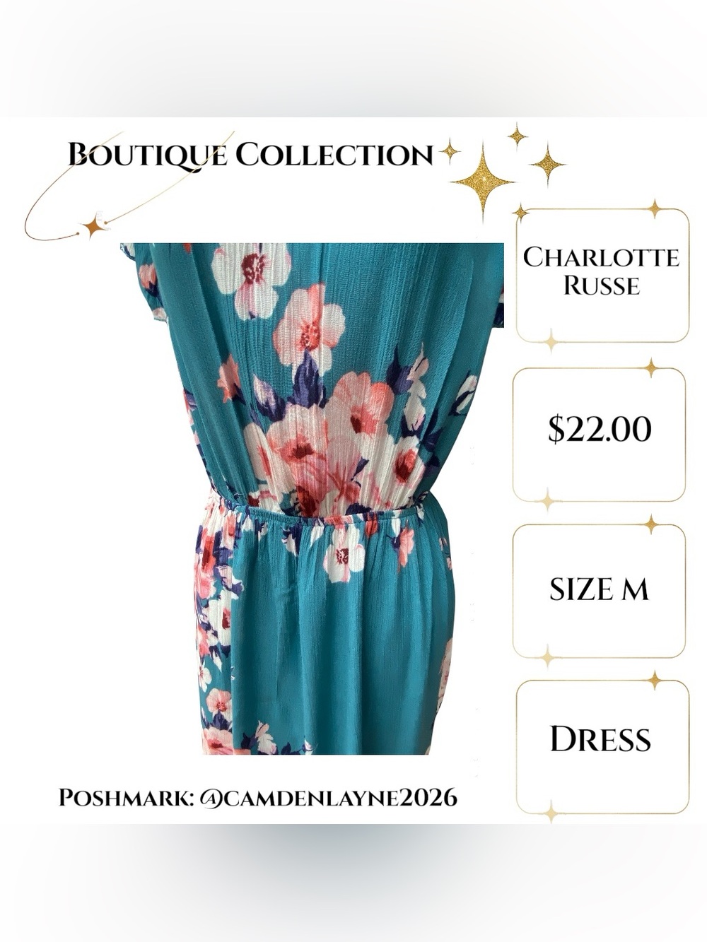 Charlotte Russe Teal Floral Off the Shoulder Maxi Dress - Picture 6 of 7